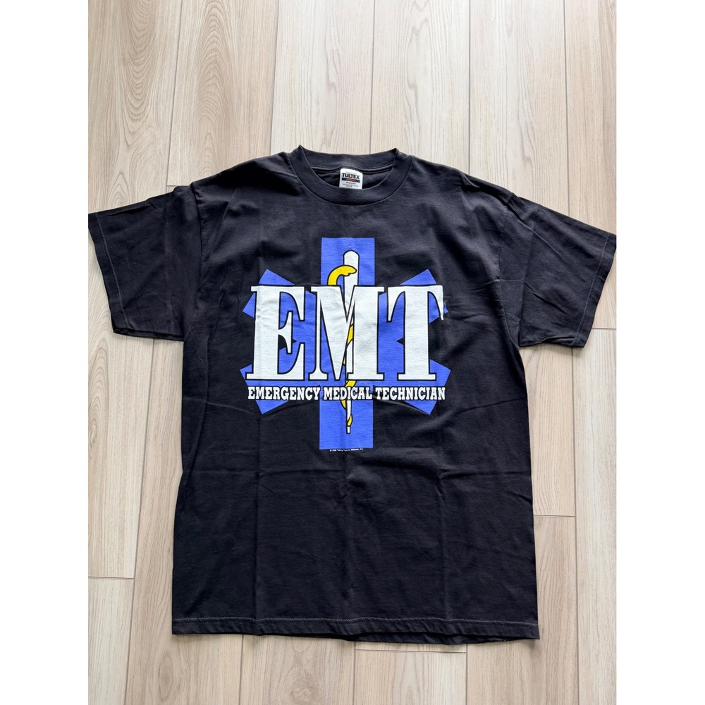 1995 Vintage Tultex EMT T-Shirt Mens XL Black Emergency Medical Technician Tee